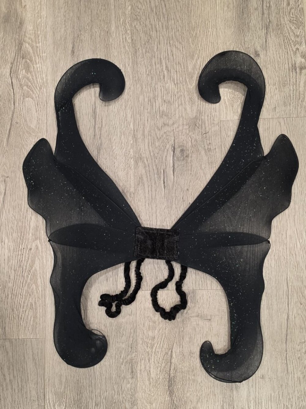 Black Glitter Fairy Costume Wings With Elastic Straps For Adults Or Kids